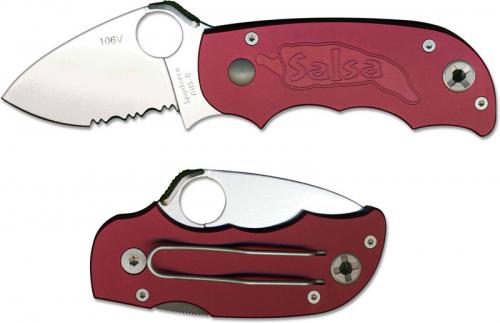 Spyderco Salsa Knife - C71CBPS - Part Serrated - Cranberry Aluminum Handle - Discontinued Item - Serial # - BNIB - Circa 2003