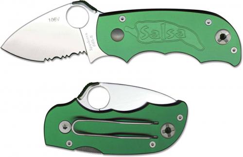 Spyderco Salsa Knife - C71GRPS - Part Serrated - Green Aluminum Handle - Discontinued Item - Serial # - BNIB - Circa 2002