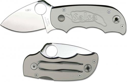 Spyderco Salsa Knife - C71TNP - Plain Edge - Tan (Gray) Aluminum Handle - Discontinued Item - Serial # - BNIB - Circa 2002