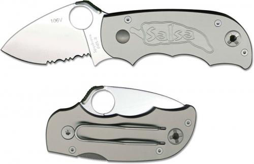 Spyderco Salsa Knife - C71TNPS - Part Serrated - Tan (Gray) Aluminum Handle - Discontinued Item - Serial # - BNIB - Circa 2002