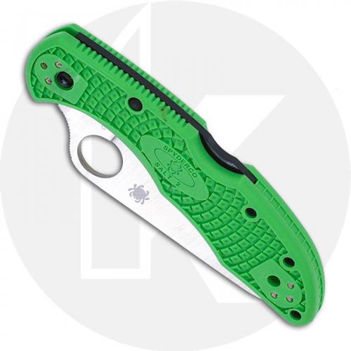 Spyderco Salt 2 Knife - C88FSGR2 - Serrated LC200N Drop Point - Green FRN - Lock Back