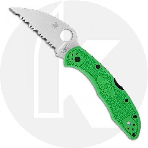 Spyderco Salt 2 Wharncliffe Knife - C88FSWCGR2 - Serrated LC200N Wharncliffe - Green FRN - Lock Back