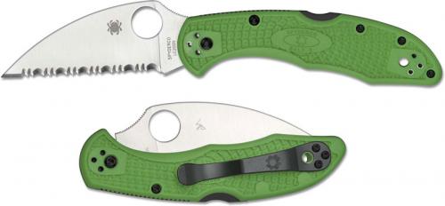 Spyderco Salt 2 Wharncliffe Knife - C88FSWCGR2 - Serrated LC200N Wharncliffe - Green FRN - Lock Back