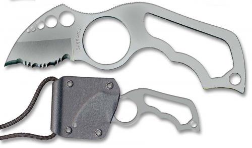 Spyderco S.P.O.T. SS Neck Knife - FB08S - Single Piece Gray Bead Blast AUS-6 - Serrated Reverse S - Skeletonized Handle - Boltaron Neck Sheath - Discontinued Item - Serial # - BNIB