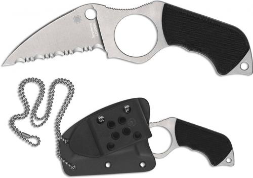 Spyderco Swick 5 Knife FB14S5 - Sal Glesser - Serrated LC200N Wharncliffe Fixed Blade - LARGE HOLE - Black G10 - Boltaron Sheath - USA Made