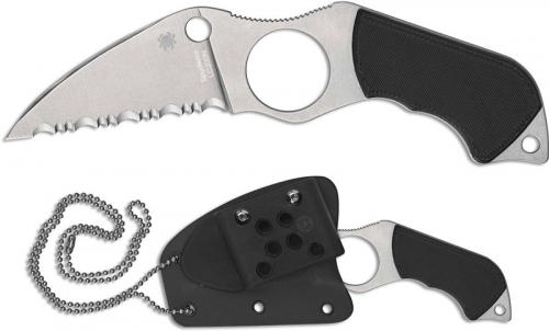 Spyderco Swick 6 Knife FB14S6 - Sal Glesser - Serrated LC200N Wharncliffe Fixed Blade - SMALL HOLE - Black G10 - Boltaron Sheath - USA Made