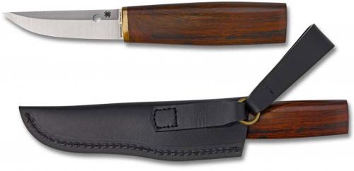 Spyderco Puukko Knife - FB28WDP - CPM S30V with Scandi Grind - Arizona Ironwood - Black Leather Sheath - Discontinued Item - Serial # - BNIB