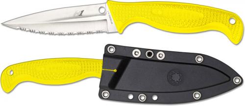 Spyderco FB40SYL Fish Hunter Knife, 4.39 Inch Serrated Rustproof H-1 Steel Fixed Blade, Yellow FRN Handle