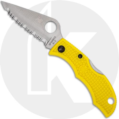 Spyderco Ladybug 3 Salt LYLS3 Knife - Serrated H-2 Clip Point - Yellow FRN