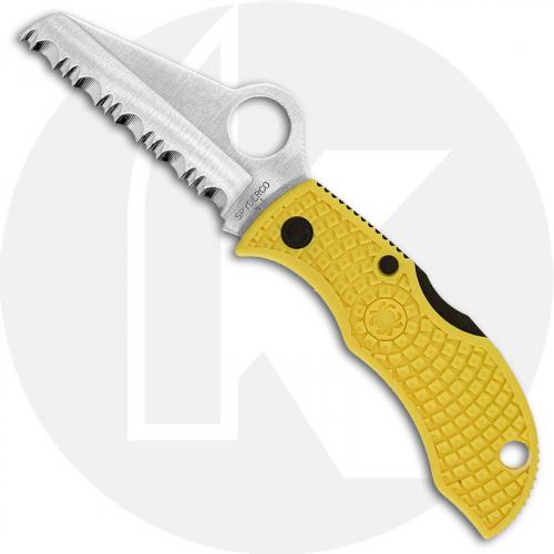 Spyderco MYLS Manbug Salt Lightweight Knife, 1.9 Inch Serrated Rustproof H-1 Steel Sheepfoot Blade, Yellow FRN Handle