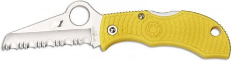 Spyderco MYLS Manbug Salt Lightweight Knife, 1.9 Inch Serrated Rustproof H-1 Steel Sheepfoot Blade, Yellow FRN Handle