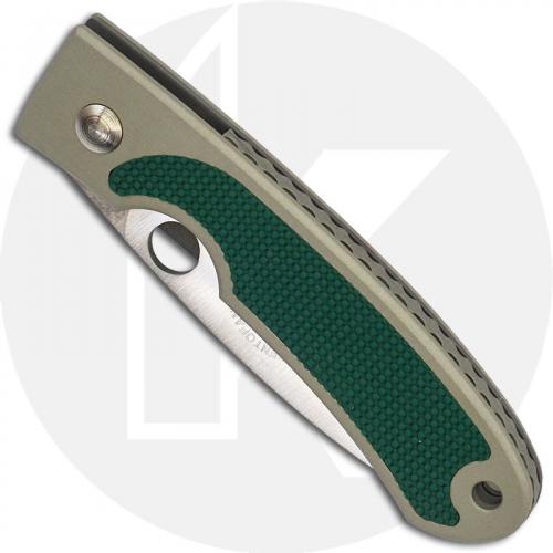 Spyderco Centofante C25PSGR - Gen 1 - Part Serrated ATS-34 Wharncliffe - Gray Aluminum with Green Rubber - Discontinued Item - B