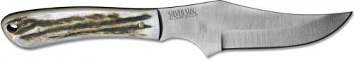 Silver Stag BS40 Buffalo Slab D2 Upswept Fixed Blade Knife with Antler Slab Handle USA Made