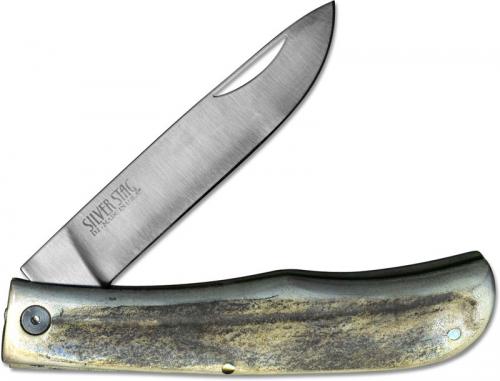 Silver Stag FLN40 Large Notch Folder Non Locking D2 Drop Point with Antler Handle USA Made