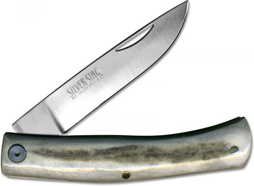 Silver Stag FSN325 Small Notch Folder Non Locking D2 Drop Point with Antler Handle USA Made