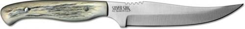 Silver Stag PB425 Pro Bone D2 Upswept Fixed Blade Knife with Antler Slab Handle USA Made