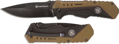 Smith and Wesson SWSA11 Assisted Open Knife Black Drop Point Black / Flat Dark Earth Rubberized Aluminum 1084302