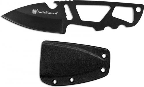 Smith and Wesson Neck Knife SW991 Black Drop Point Blade Skeletonized Handle with Multi Wrench