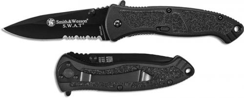 Smith and Wesson SWAT Knife, Large Black Part Serrated, SW-SWATLBS