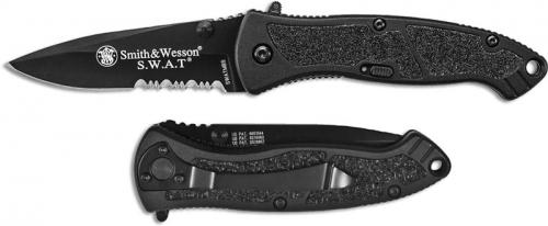 Smith and Wesson SWAT Knife, Medium Black Part Serrated, SW-SWATMBS