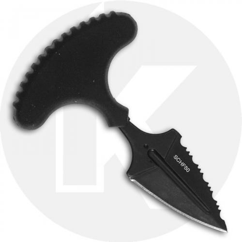 Schrade SCHF50 Mini Push Dagger - Black Double Edge (Plain and Serrated) - Rubber T Handle - ABS Sheath