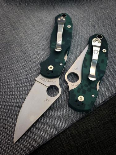 MODIFIED Spyderco Para 3 Knife - Green Digital Camo - Satin Blade - Rit Dyed Handle