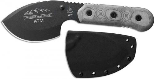 TOPS Knives American Trail Maker ATM-01 - Black Traction Coat 1095 Drop Point - Black Linen Micarta