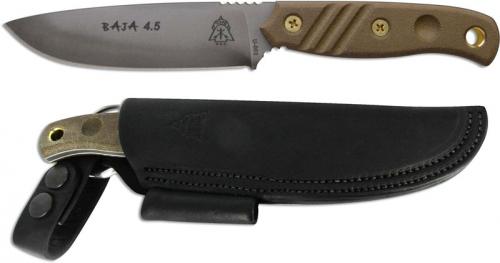 TOPS Knives Baja 4.5 Knife BAJA-4.5 - Black River Wash 1095 Steel Drop Point - Green Micarta