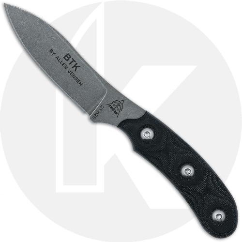 TOPS Knives Bird and Trout Knife BTK-02 - Stonewash 440C Drop Point - Black Micarta - USA Made