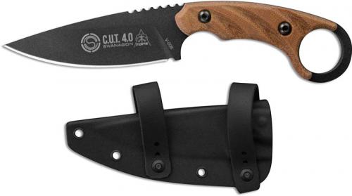 TOPS Knives C.U.T. 4.0 Knife - Joshua Swanagon Combat Utility Tool - Black 1095 Steel - Tan Micarta