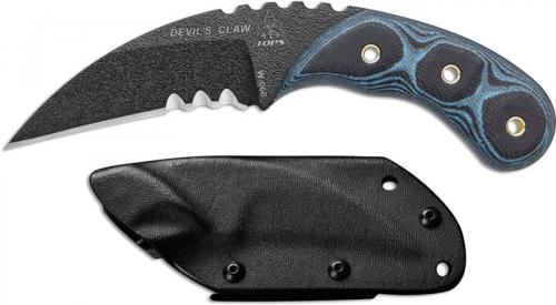 TOPS Knives Devil's Claw DEVCL-01 - Leo Espinoza - Part Serrated Black 1095 Steel Hawkbill - Blue / Black G10