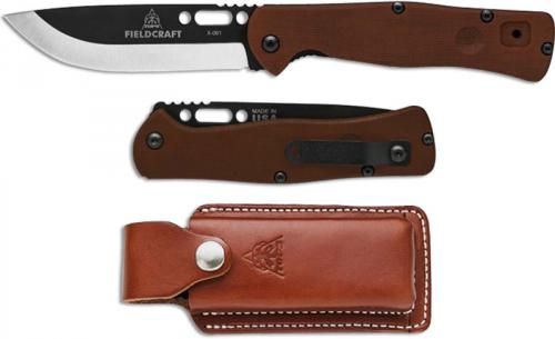 TOPS Knives Fieldcraft Folder FCF-01 - Black Cerakote Drop Point - Tan Canvas Micarta Folding Knife