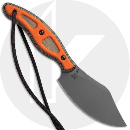 Tops Field Dog FDOG-01 Fixed Blade Knife - 3.88 Tumbled 154CM - Black/Tan G10 W/ Orange G10 Overlay - Black Leather Sheath - USA