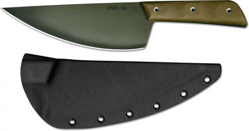 TOPS Knives Frog Market Special XL Knife FMS-XL - Steven Dick Camp / Kitchen Knife - Black River Wash 1095 Steel - Green Canvas Micarta - USA Made