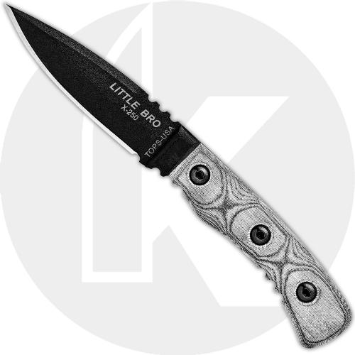 TOPS Knives Little Bro Knife LBRO-01 - Black Traction Coated 1095 Drop Point - Black Micarta - USA Made