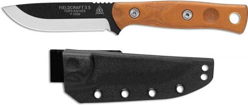 TOPS Knives Fieldcraft 3.5 Mini Bros MBROS-01 - Bushcraft Knife - Black 1095 - Tan Canvas Micarta - USA Made