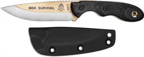 TOPS Knives Mini Scandi Survival Neck Knife MSK-SURV - Leo Espinoza - Coyote Tan 1095 Steel Blade - Black Micarta
