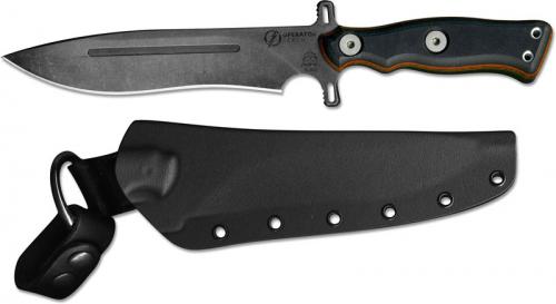 TOPS Knives Operator 7 Knife OP7-01 - Acid Rain 1075 Recurve - Tan Canvas Micarta and Black G10