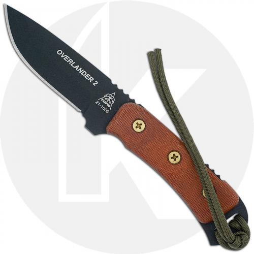 TOPS Knives Overlander 2 OV78 - Black Traction Coated 1095 Drop Point - Tan Canvas Micarta - USA Made