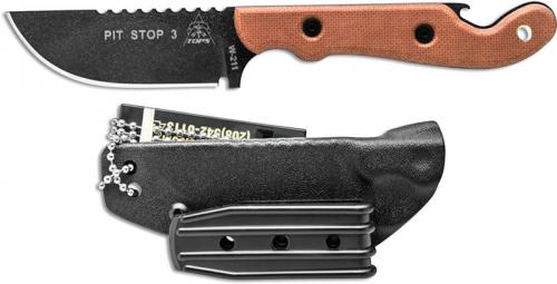 TOPS Knives PSK Pit Stop 3 Knife PSK-01 - Black Traction Coated 1095 - Tan Canvas Micarta - USA Made