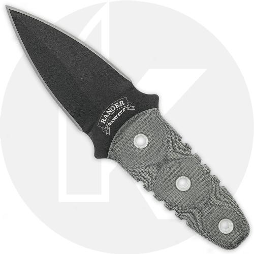 TOPS RSS01 Ranger Short-Stop Knife - Black Traction Coat 1095 Double Edge - Black Micarta