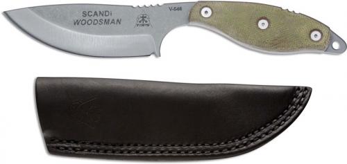 TOPS Knives Scandi Woodsman SWOOD-3.5 - Tumble Finished 1095 - Green Canvas Micarta - USA Made