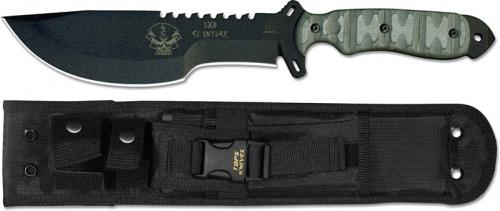 TOPS Knives Skull Crusher's Xtreme Blade SXB-10 - Black Traction Coat 1095 Sawback - Black Linen Micarta