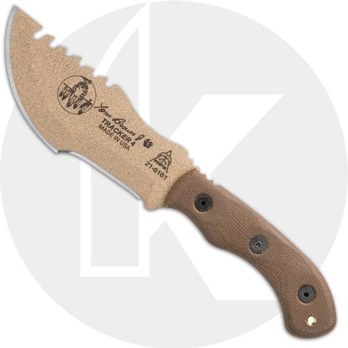 TOPS Knives Mini Tom Brown Tracker 4 TBT04-TAN - Coyote Tan 1095 Steel - Green Micarta