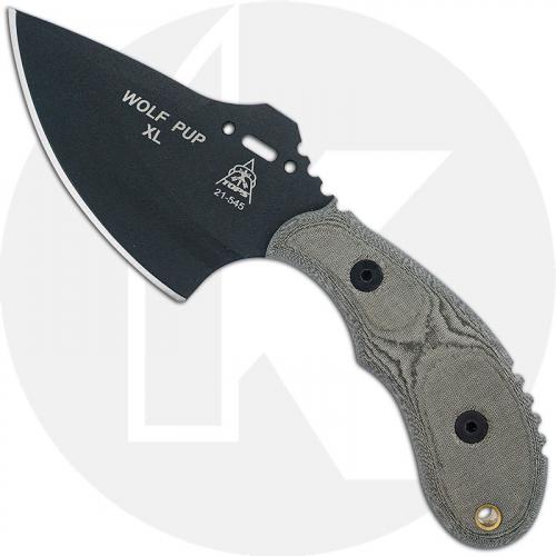 TOPS Knives Wolf Pup XL WP011 - Black Traction Coated 1095 - Black Linen Micarta - USA Made