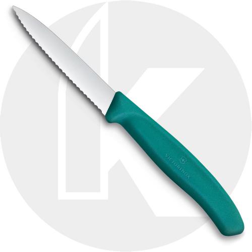 Victorinox Paring 6.7634.C1 Knife - Part Serrated 3.25 Inch Blade - Green Polypropylene Handle