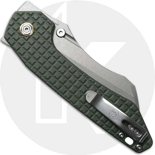 Vosteed Gator GT-VWM Knife - Stonewash 14C28N Wharncliffe - Green Micarta - Thumb Stud