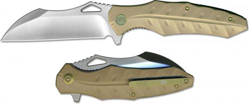 We Knife Company 701D EDC Liner Lock Flipper Folding Knife Satin Blade Tan G10 Handle