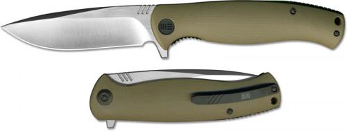 We Knife Company 703D EDC Liner Lock Flipper Folding Knife Satin Blade Tan G10 Handle