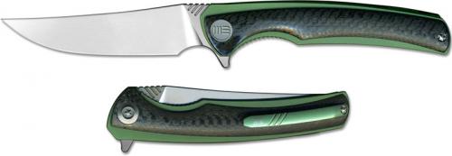 We Knife Company 704CFC EDC Liner Lock Flipper Folding Knife Green Ti and Carbon Fiber